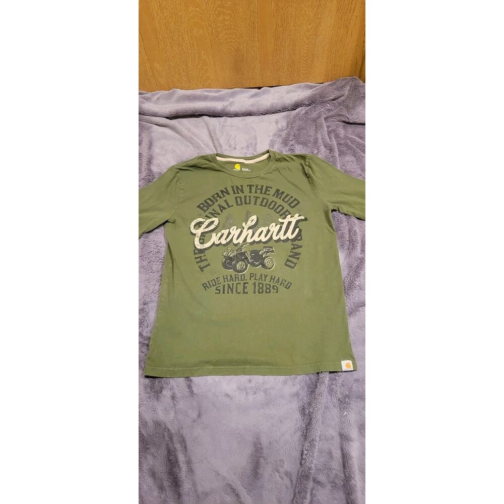 Carhartt Graphic Tshirt Youth L (14-16) Green ATV Born in the Mud Outdoor Logo